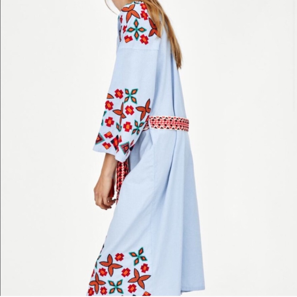 🌸ZARA EMBROIDERED MIDI KIMONO STYLE DRESS🌸 - Picture 2 of 8